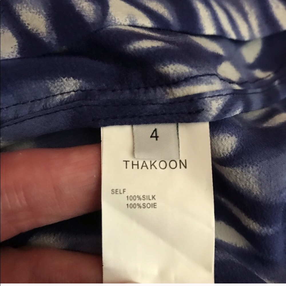 Thakoon Edition Silk Blue White Ikat Print Ruched Waist Mini Dress Size 4 - Picture 6 of 7